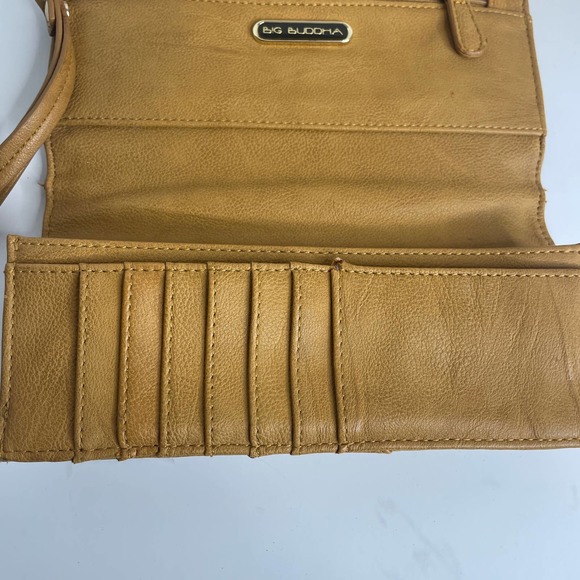 Big Buddha Cognac Brown Tan Studded Wristlet Clutch Large Wallet Purse Bag - Picture 10 of 11